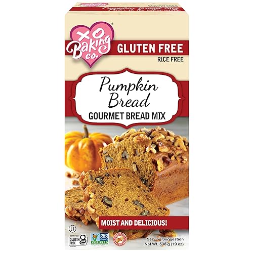 XO Baking Co. Gluten Free Gourmet Pumpkin Bread Mix; Non GMO; Kosher; Rice Free; Dairy Free, Peanut Free; Soy Free, No Preservatives; No Artificial Flavors or Colors, 19oz