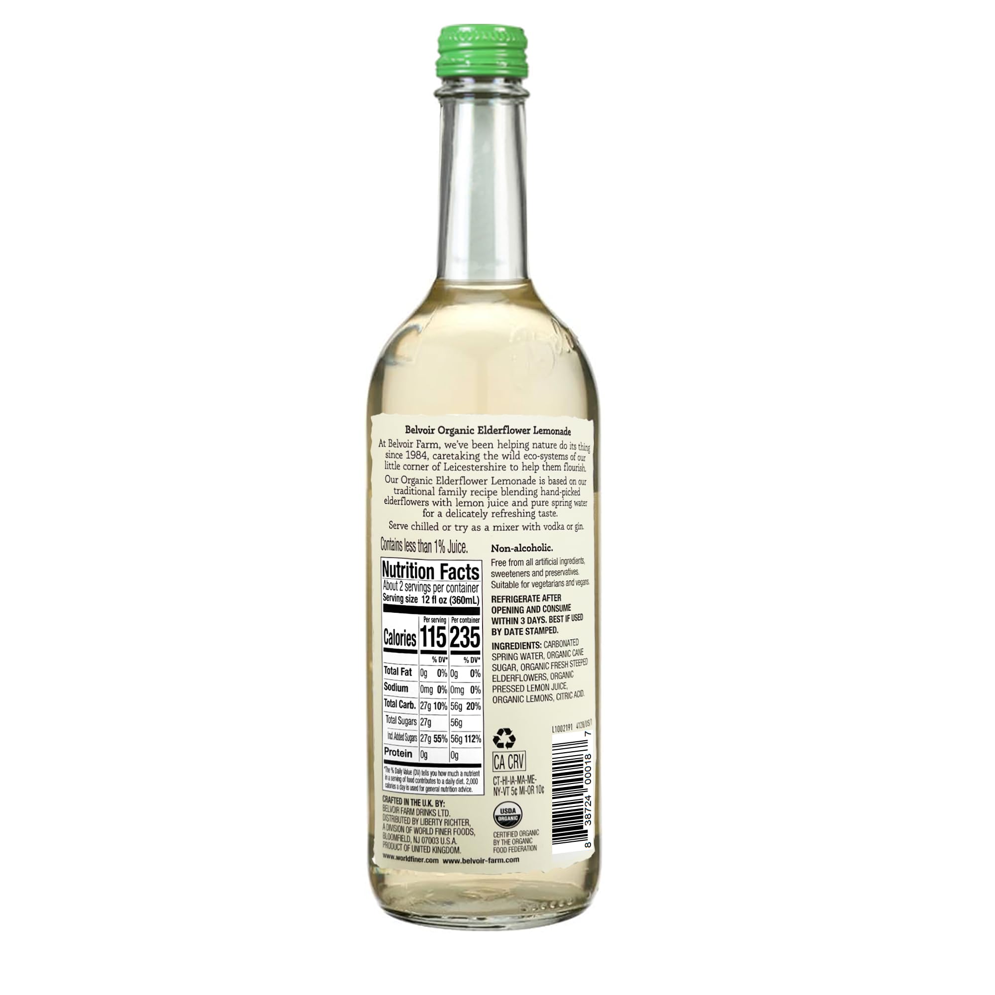 Belvoir Organic Elderflower Lemonade, 25.4 Fl Oz | Organic and Refreshing Elderflower Lemonade | Made with Natural Ingredients | Perfect for Summer |
