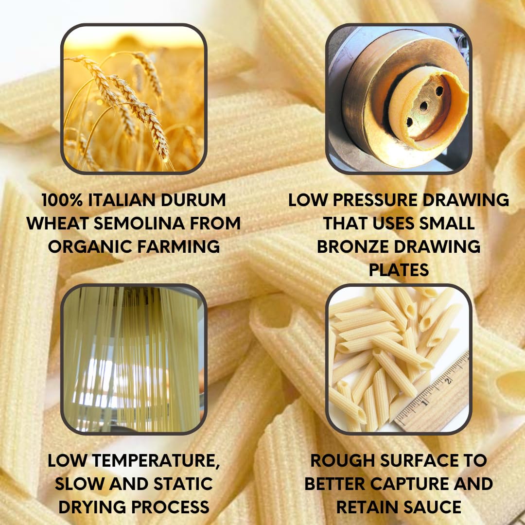 Penne Rigate Organic Italian Pasta di Gragnano I.G.P. | Pastai Gragnanesi | USDA Certified Organic| 17.6oz (500g) | Pack of 3