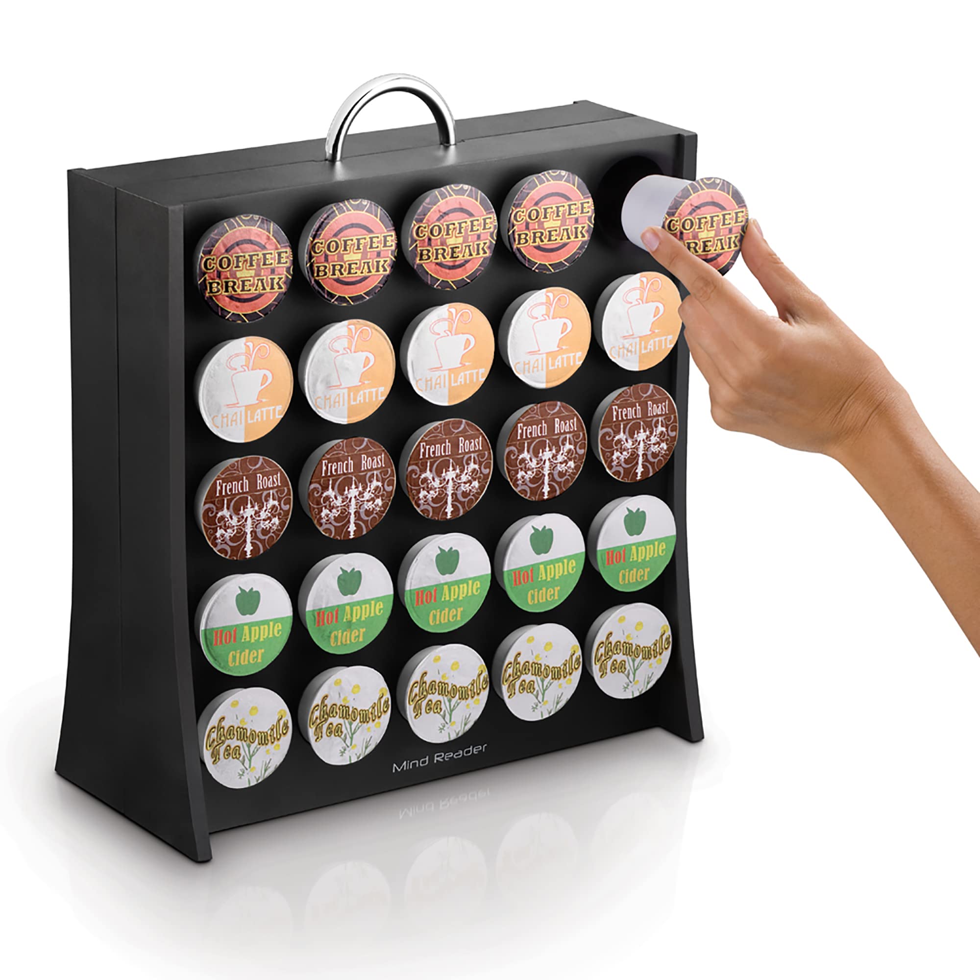Mind Reader Single Serve Coffee Pod Storage, 50 Coffee Pod Capacity, Countertop, Double-Sided, 12"L x 4"W x 14"H, Black