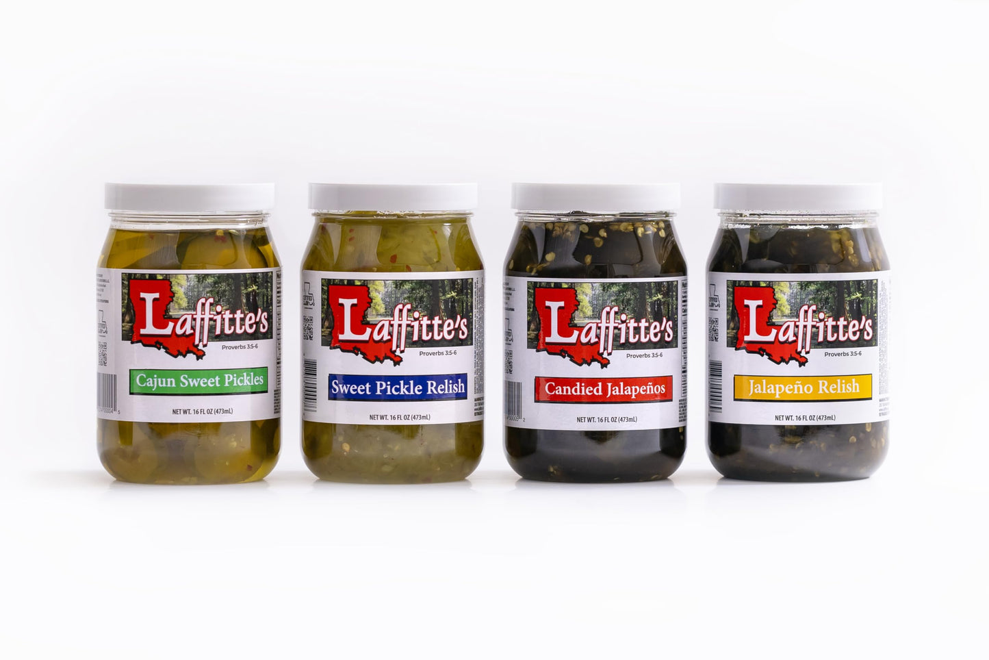 Laffitte’s Cajun Foods Gift Basket - 4 Pack Sweet & Spicy Pickles and Relish (16oz Each) | Candied Jalapeños, Jalapeño Relish, Sweet Pickle Relish