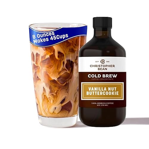 Christopher Bean Hand Crafted Vanilla Nut Butter Cookie Flavored Coffee - Unsweetened Cold Brew & Iced Instant Coffee Distillate Liquid Java - Butter