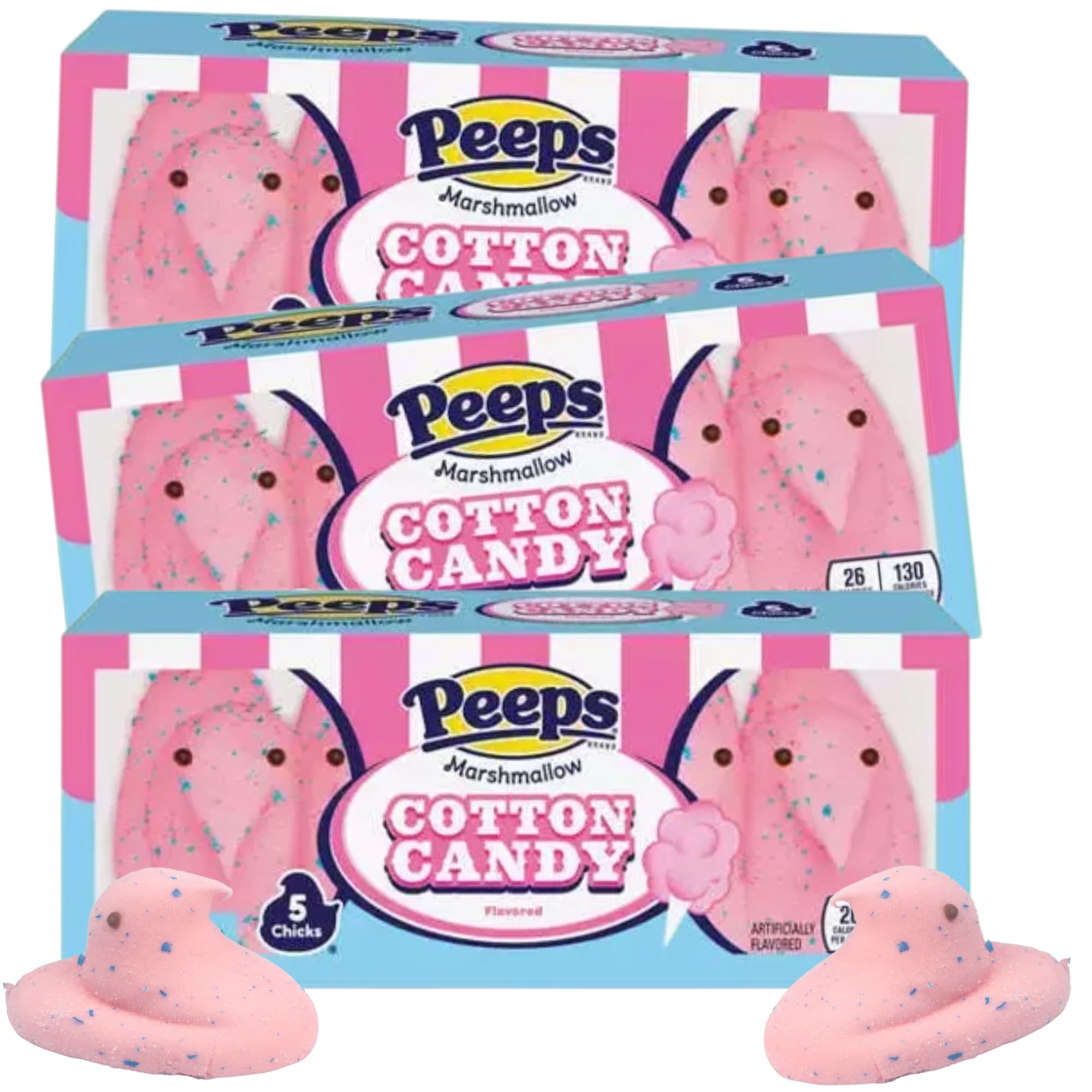 Cotton Candy Marshmallow Peeps, Easter Basket Stuffers, 5 Count Chicks, Pack of 3