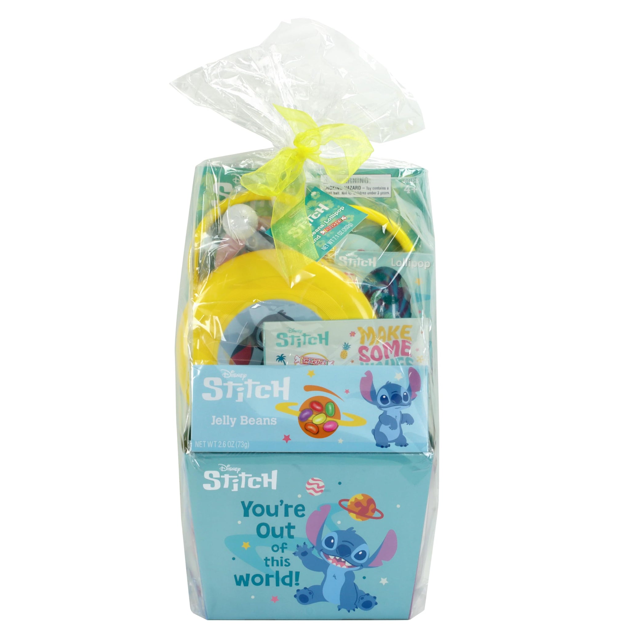 Frankford Disney's Stitch Pre-filled Easter Basket with Games and Activities, Jelly Beans, and Smarties Candy