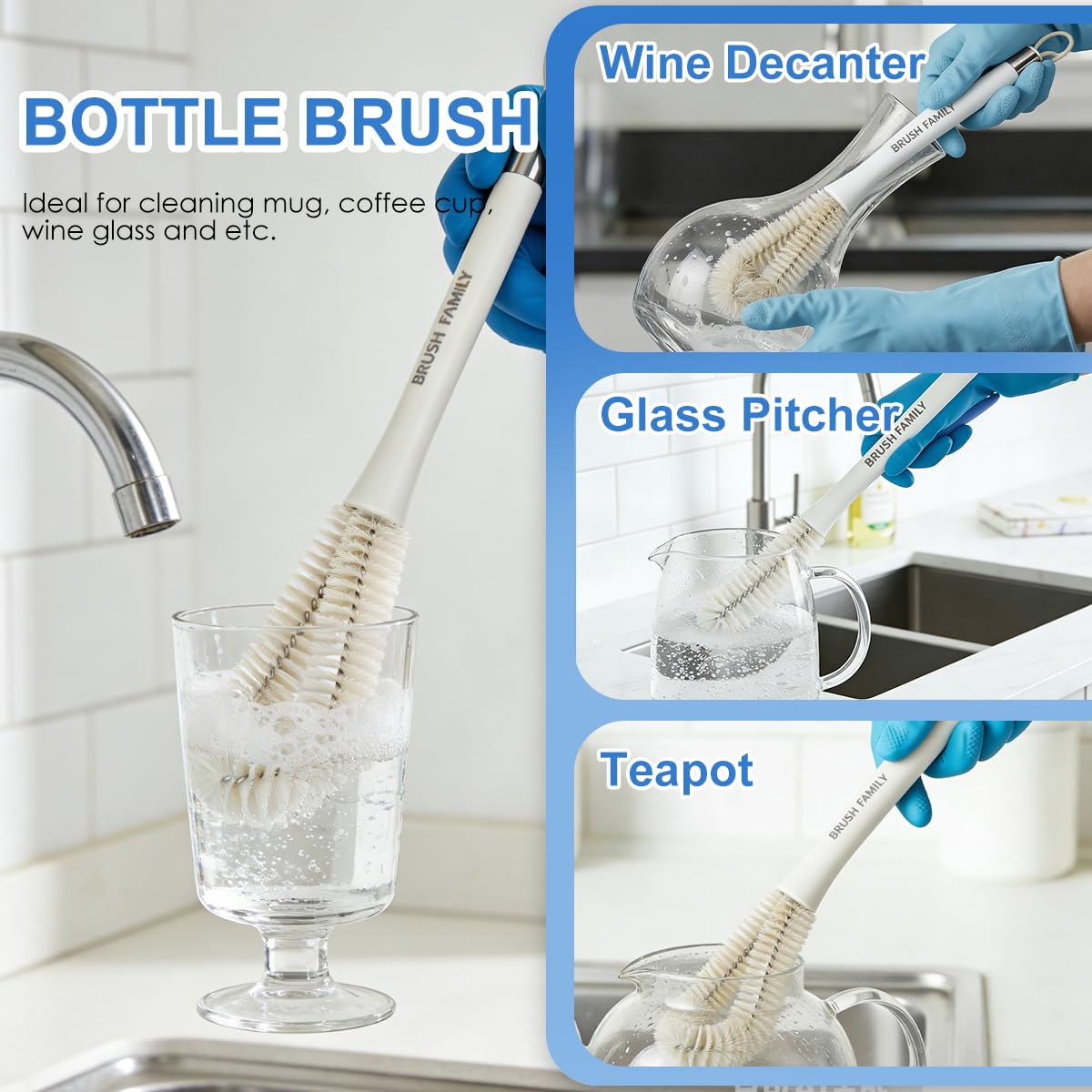 2 Pack Kitchen Scrub Brush, 2 in 1 Water Bottle Brush with Removable Straw Cleaner Dish Scrub Brush with Scraper Tip for Dishes, Pans, Bottle, Cups