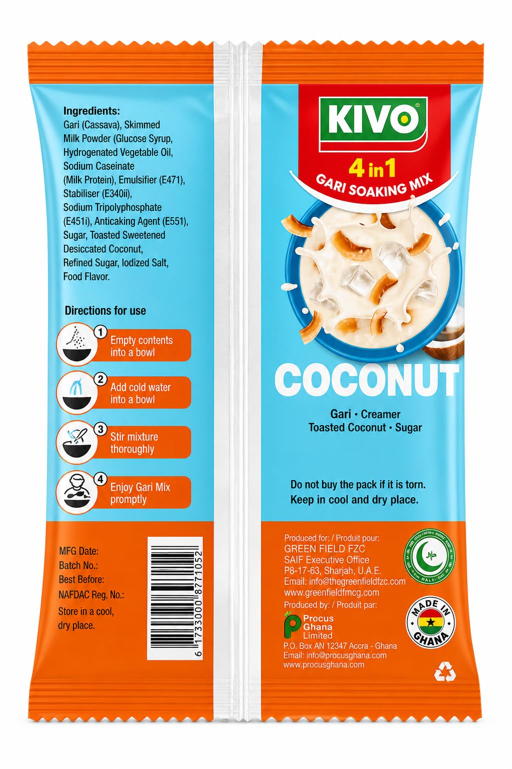 KIVO 4 in 1 Gari Soaking Mix 125g (COCONUT)
