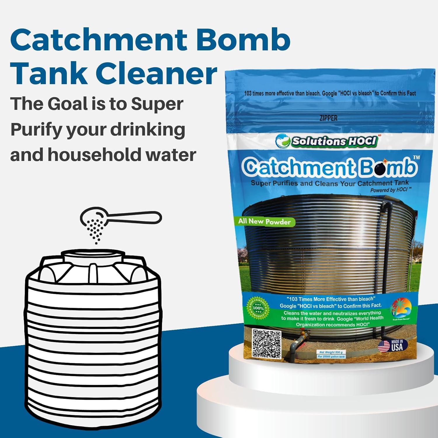 Solutions HOCL Power Clean with HOCL - Catchment Tank Cleaner Crystals Bomb Underground Water Tank Cleaning - Super Cleans your Catchment - treats