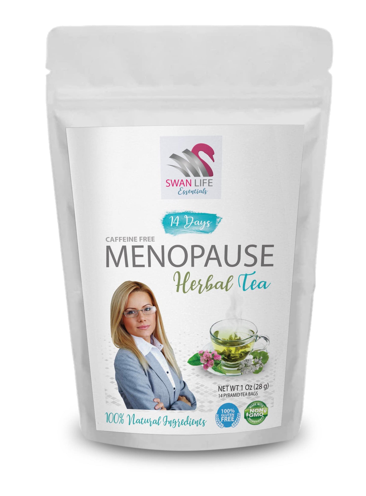 black cohosh for menopause hot flashes - MENOPAUSE HERBAL TEA 14 days, caffeine free, black cohosh, gingko leaf, red clover herb, cinnamon chip