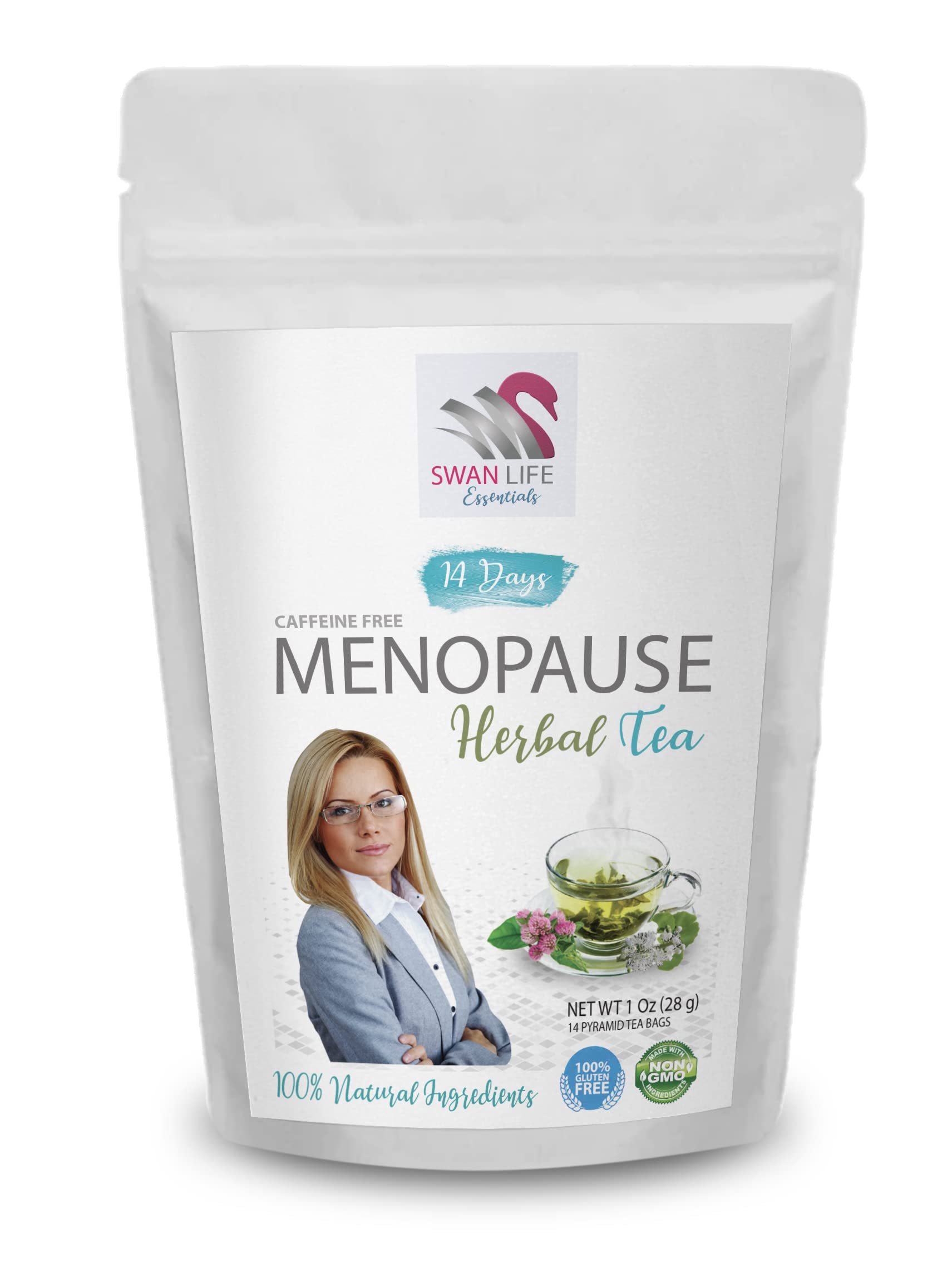 black cohosh for menopause hot flashes - MENOPAUSE HERBAL TEA 14 days, caffeine free, black cohosh, gingko leaf, red clover herb, cinnamon chip