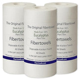 3 Pack Fibertowels Disposable Kitchen Towels Rolls XL 12" x 10", Ultrasoft & Super Strong, Eucalyptus Plant-Based Highly Absorbent Kitchen & Bathroom