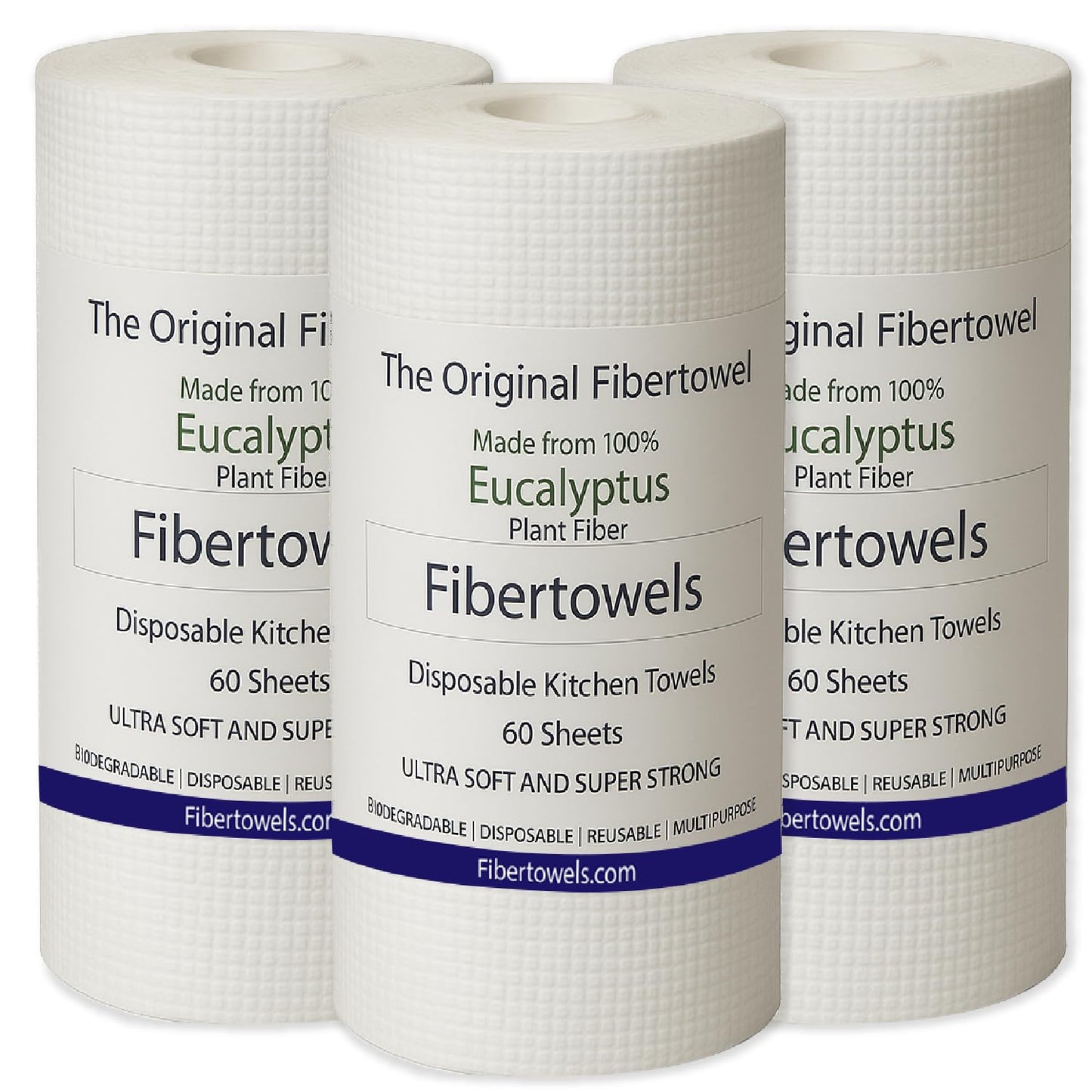 3 Pack Fibertowels Disposable Kitchen Towels Rolls XL 12" x 10", Ultrasoft & Super Strong, Eucalyptus Plant-Based Highly Absorbent Kitchen & Bathroom