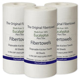 3 Pack Fibertowels Disposable Kitchen Towels Rolls XL 12" x 10", Ultrasoft & Super Strong, Eucalyptus Plant-Based Highly Absorbent Kitchen & Bathroom