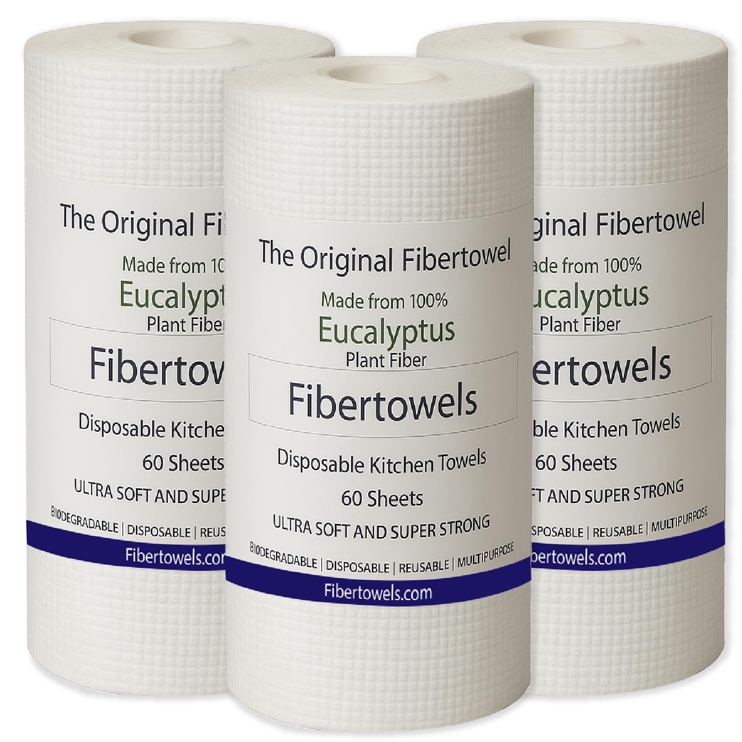 3 Pack Fibertowels Disposable Kitchen Towels Rolls XL 12" x 10", Ultrasoft & Super Strong, Eucalyptus Plant-Based Highly Absorbent Kitchen & Bathroom