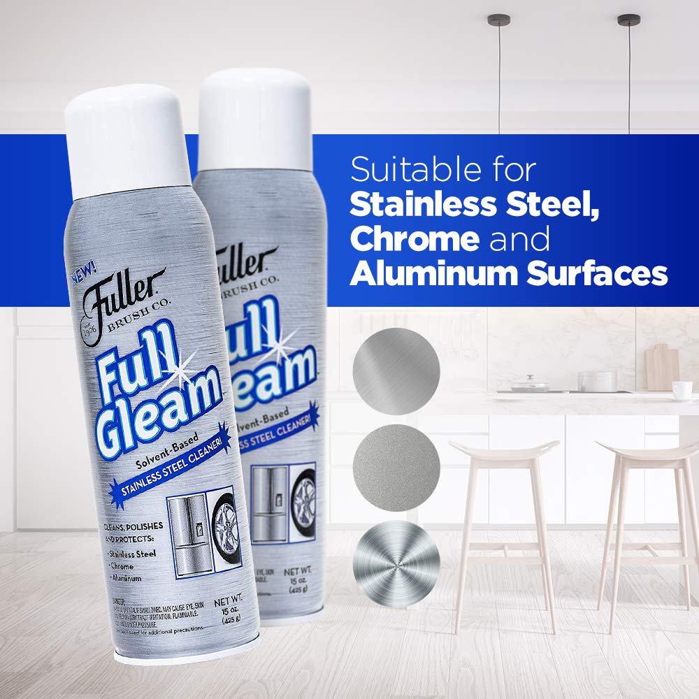 Fuller Brush Full Gleam Stainless Steel Cleaner - 15 oz Spray for Appliances, Chrome, Aluminum & Sinks - Cleans, Polishes & Protects Metal Surfaces