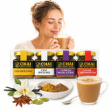Chai Kit by Balboa Spices - 80 Servings - 4 Premium Flavors - Caffeine-Free & Sugar-Free - Natural Masala Chai Powder - Functional Beverage - Gourmet