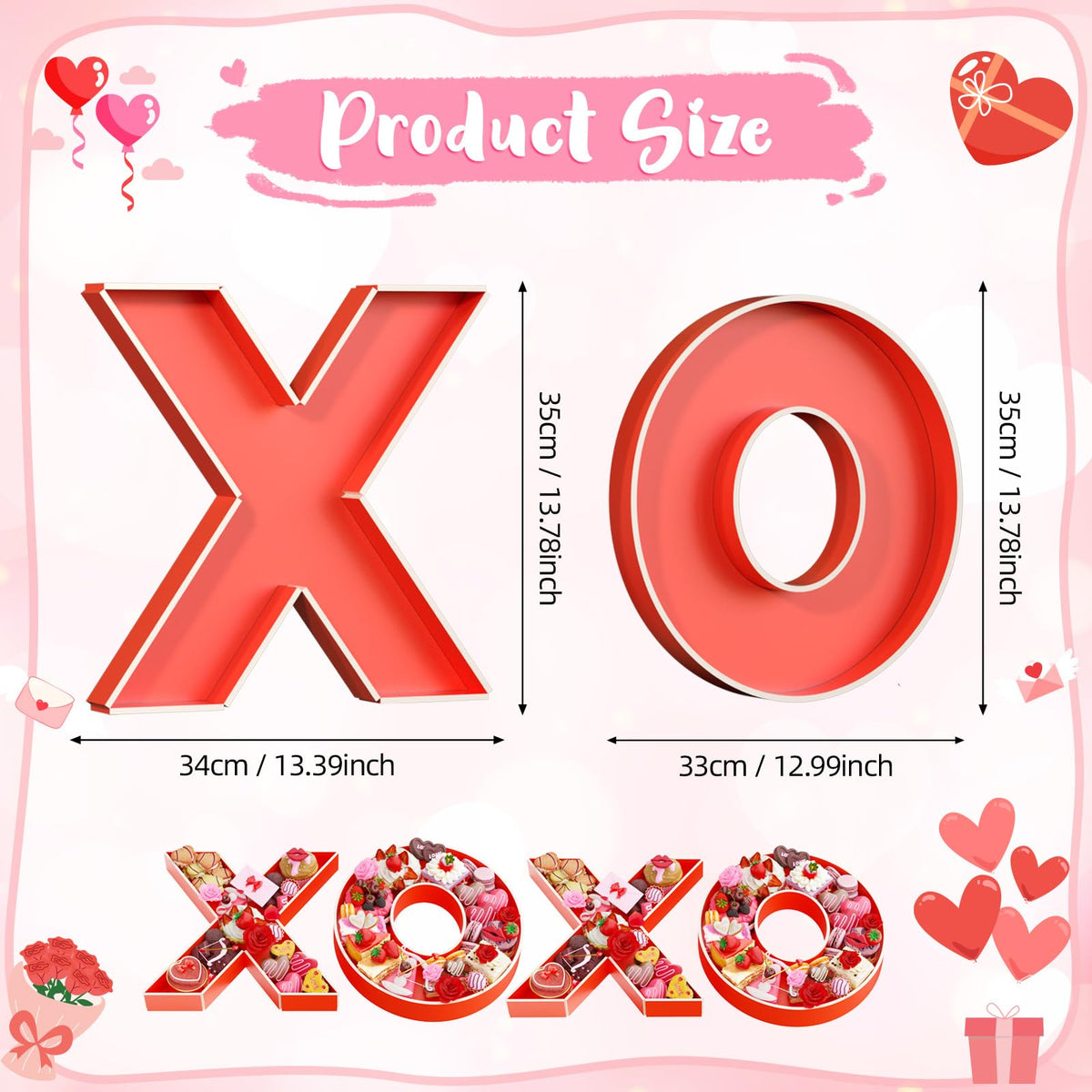 Valentine’s Charcuterie Cardboard for Food, 13.78" Red XOXO Large Charcuterie Board Letters for Chocolates, Cupcakes, Flowers, Roses, Candies