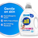 all Baby, Gentle for Baby, Liquid Laundry Detergent, Hypoallergenic for Sensitive Skin, Concentrated, 75oz, 100 Loads