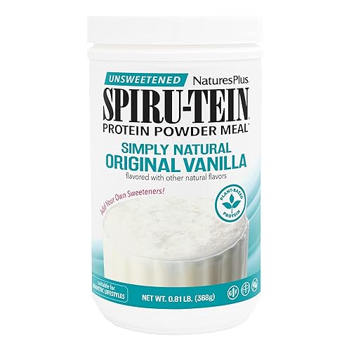 NaturesPlus SPIRU-TEIN Simply Natural, Original Vanilla - 0.81 lb - Unsweetened Plant-Based Protein Shake - Non-GMO, Vegetarian, Gluten Free - 16