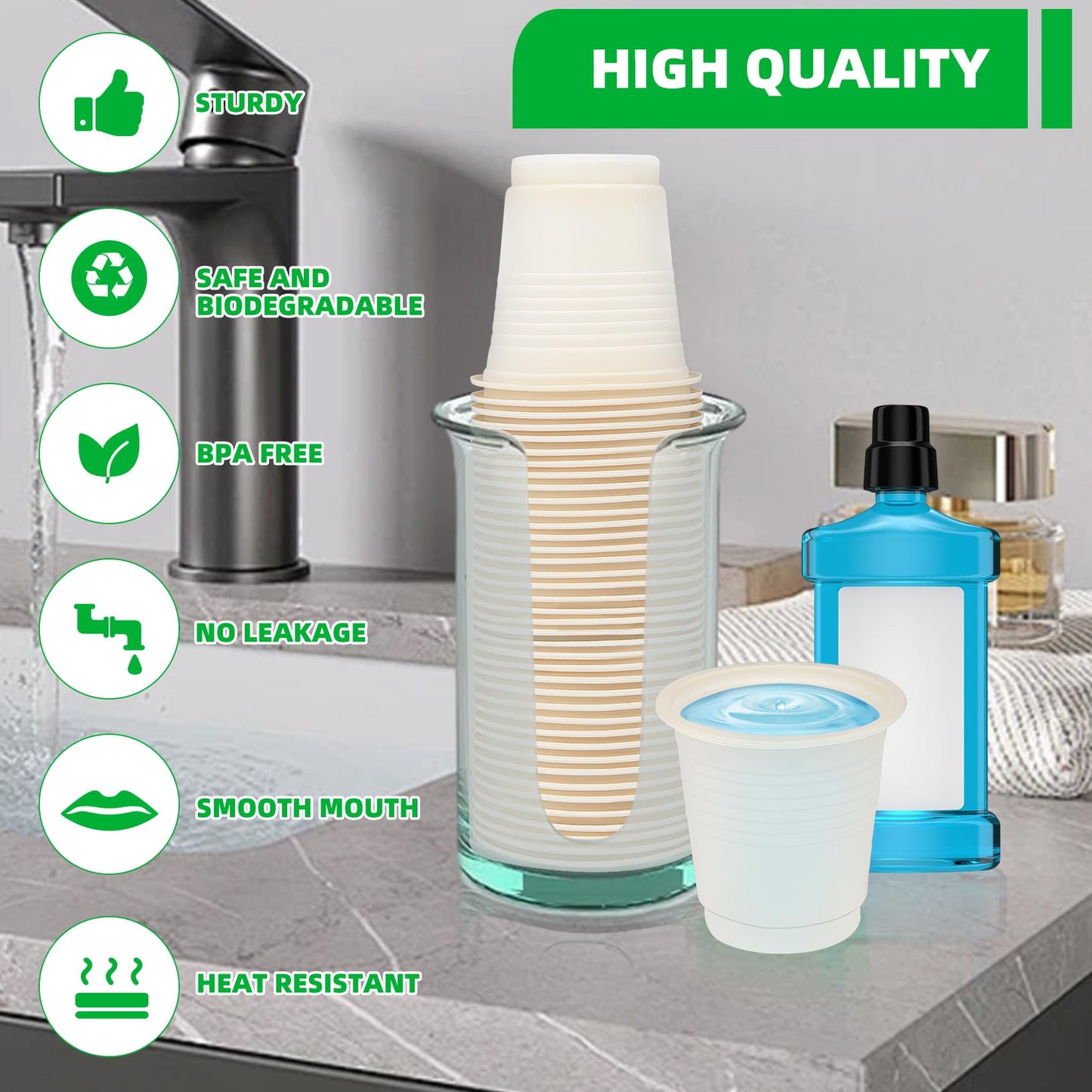 SHAUMN 3 oz 300 Pack Compostable Disposable Bathroom Mouthwash Cups, A Great Replacement for Paper Ones,Used for Mini Snack,Hot/Cold Drinking Cup