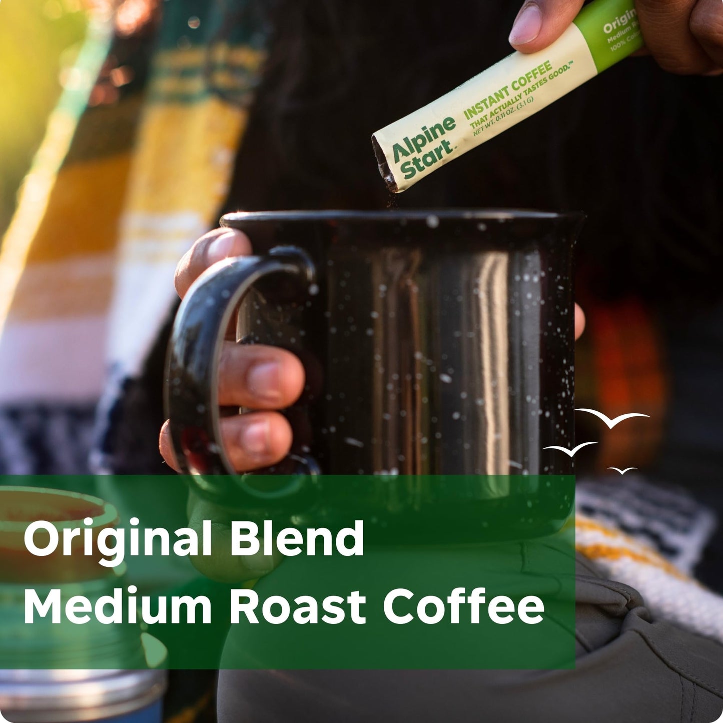 Alpine Start Instant Coffee Original Blend Medium Roast - Individual Powder Mix From High Altitude Arabica Coffee Beans - Hot or Cold Brew for Home