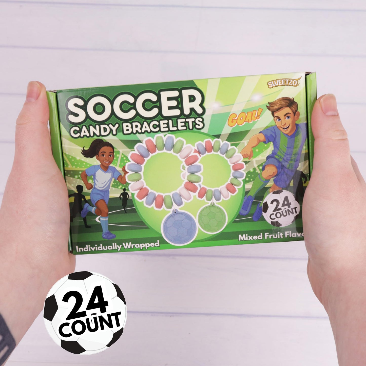 Soccer Candy Bracelets, Sports Themed Edible Jewelry, Individually Wrapped Team Party Favors, 24 Count, 10.16 Ounces