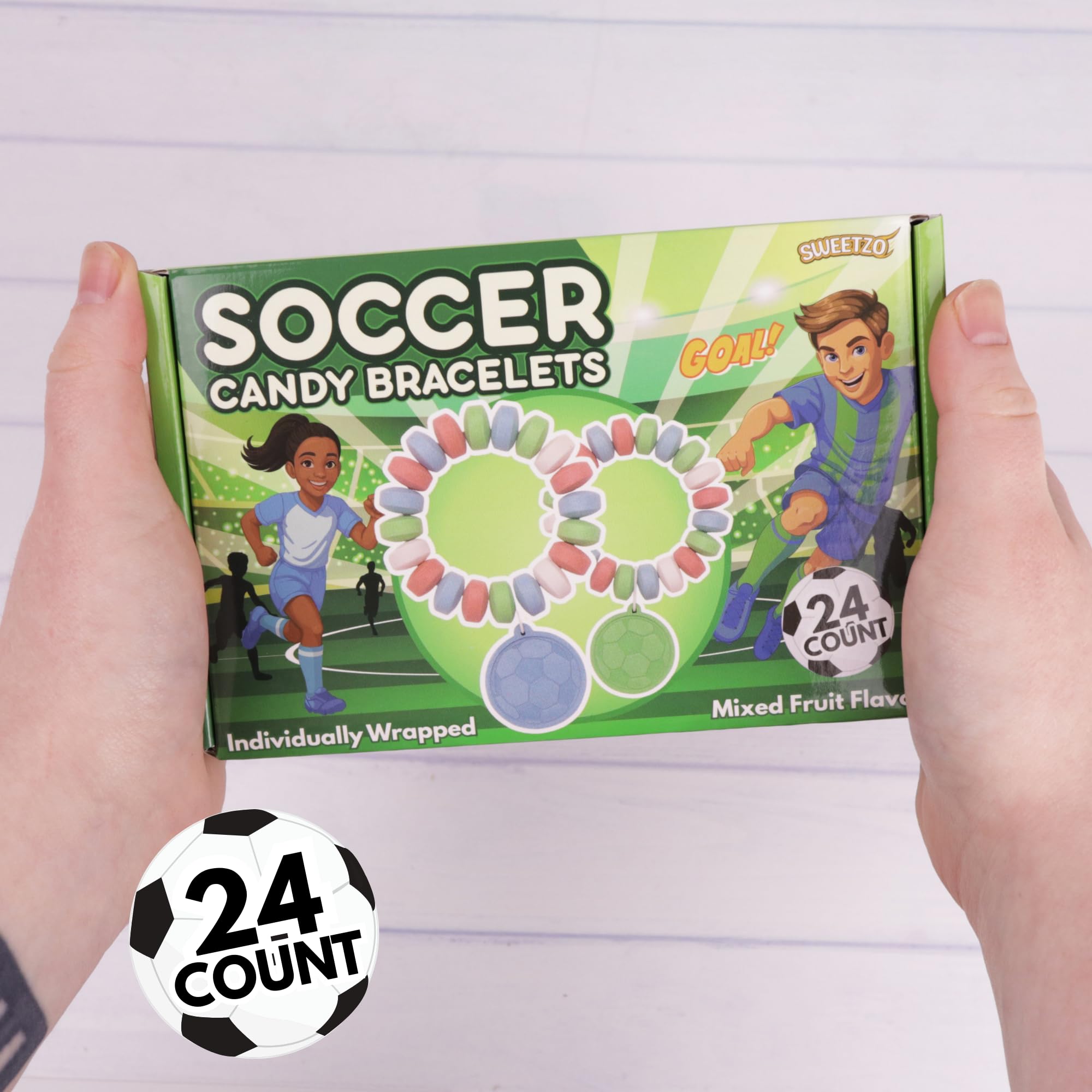 Soccer Candy Bracelets, Sports Themed Edible Jewelry, Individually Wrapped Team Party Favors, 24 Count, 10.16 Ounces