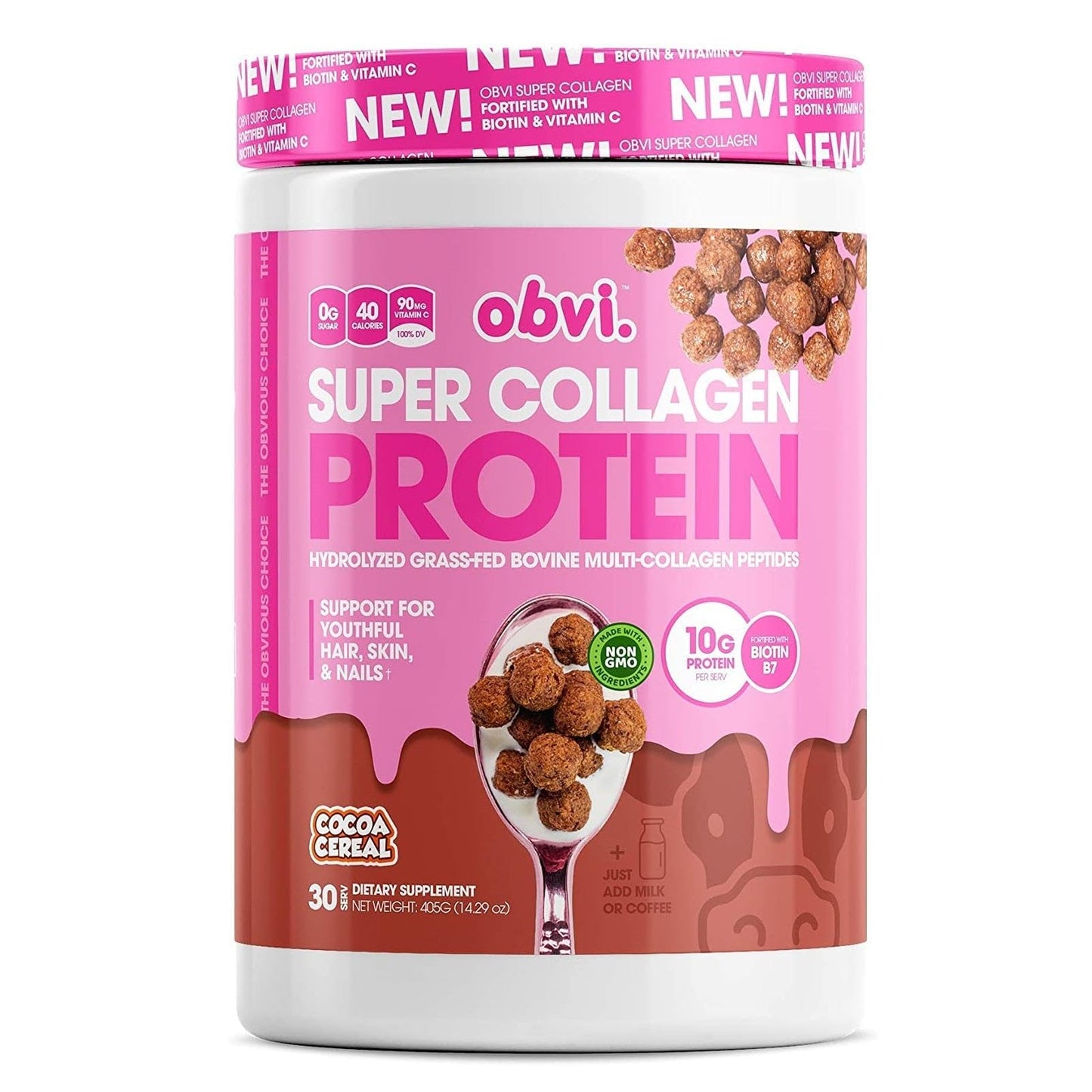 Obvi Multi-Collagen Super Protein Powder (Cocoa Cereal, 14 Oz) | Keto-Friendly, Gluten and Dairy Free | Hydrolyzed Grass-Fed Bovine Collagen Peptides