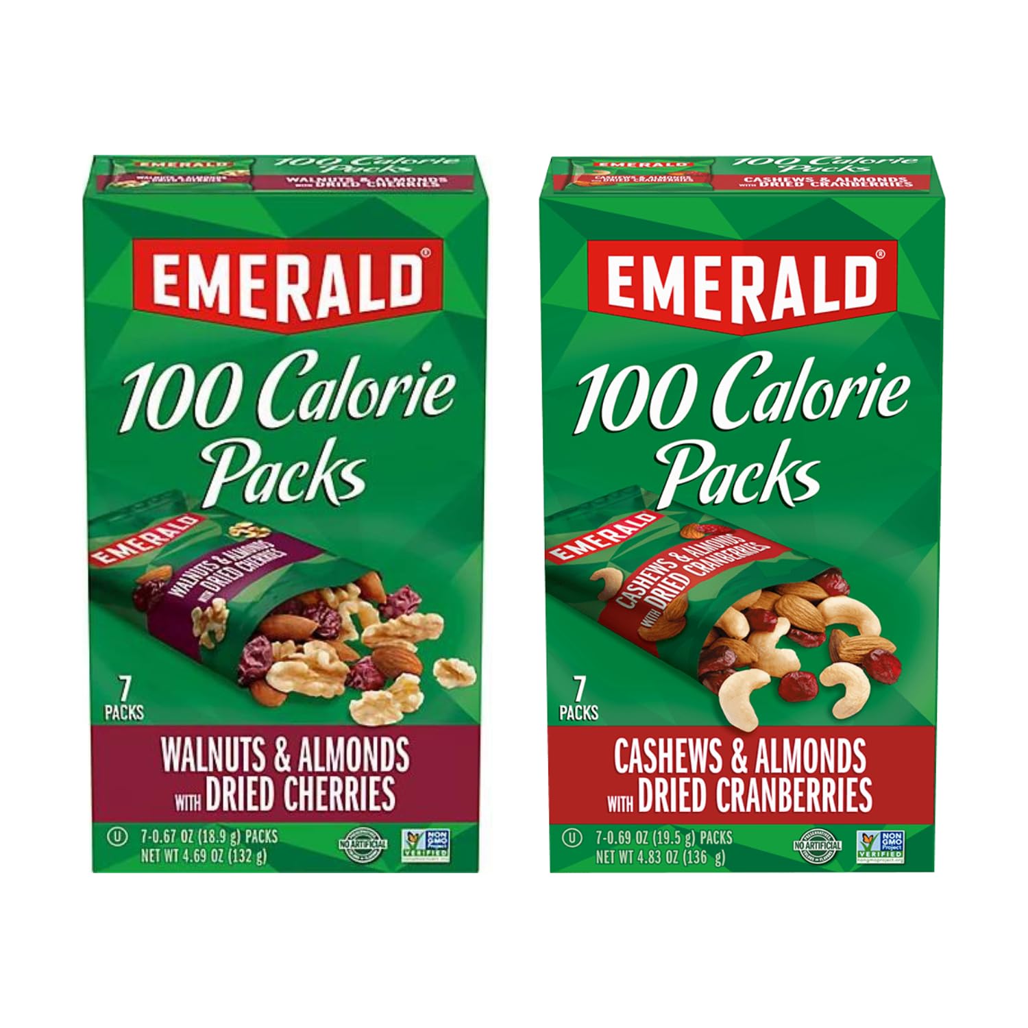 Emerald Nuts Combo (Variety Pack) Featuring Cashew, Almond and Dried Cranberries & Walnuts, Almonds and Dried Cranberries | Contains 14 Single Serving