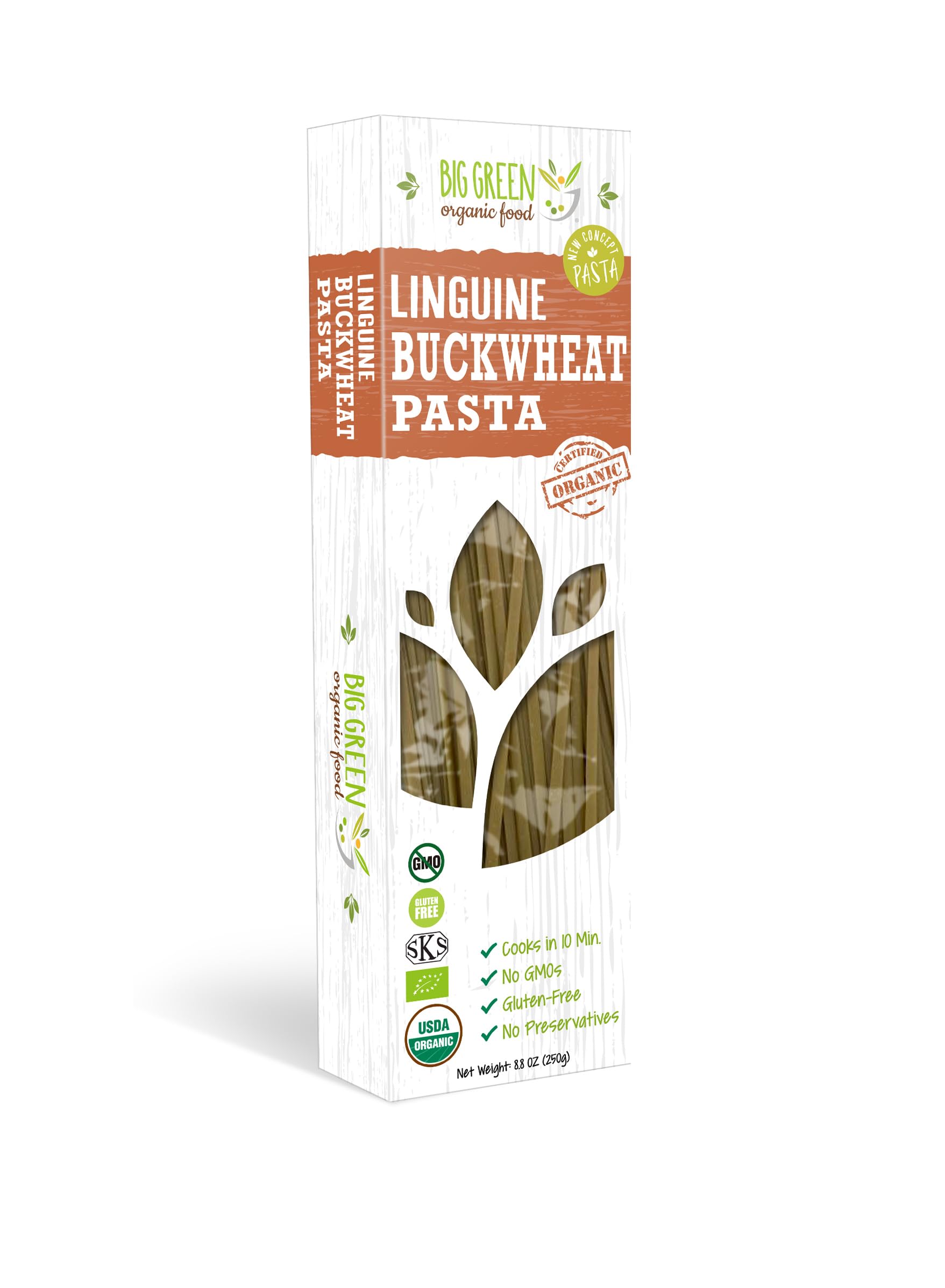 Big Green Organic Food- Organic Buckwheat Linguine, Gluten-Free, Single Ingredient, Pure Buckwheat, Non-GMO, Vegan, Wheat and Rice Alternative, 8.8oz