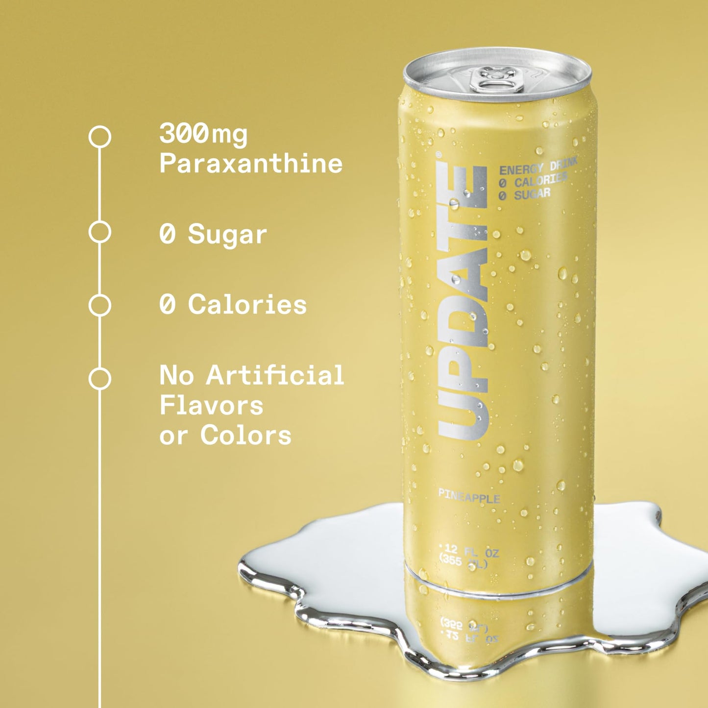 UPDATE Energy Drink Pack, Caffeine Free, Zero Sugar, No Jitters, No Crash, Paraxanthine Powered, Sugar Free, No Artificial Flavors, 12 Pack (12 fl oz