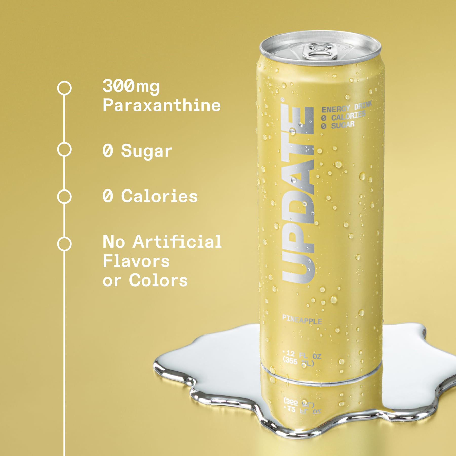 UPDATE Energy Drink Pack, Caffeine Free, Zero Sugar, No Jitters, No Crash, Paraxanthine Powered, Sugar Free, No Artificial Flavors, 12 Pack (12 fl oz