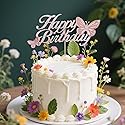 ALISSAR Rose Gold Happy Birthday Cake Topper with 3d Handmade Butterfly, Butterfly Cake Toppers for Girls Women's Birthday Cake Party Decorations