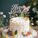 ALISSAR Rose Gold Happy Birthday Cake Topper with 3d Handmade Butterfly, Butterfly Cake Toppers for Girls Women's Birthday Cake Party Decorations