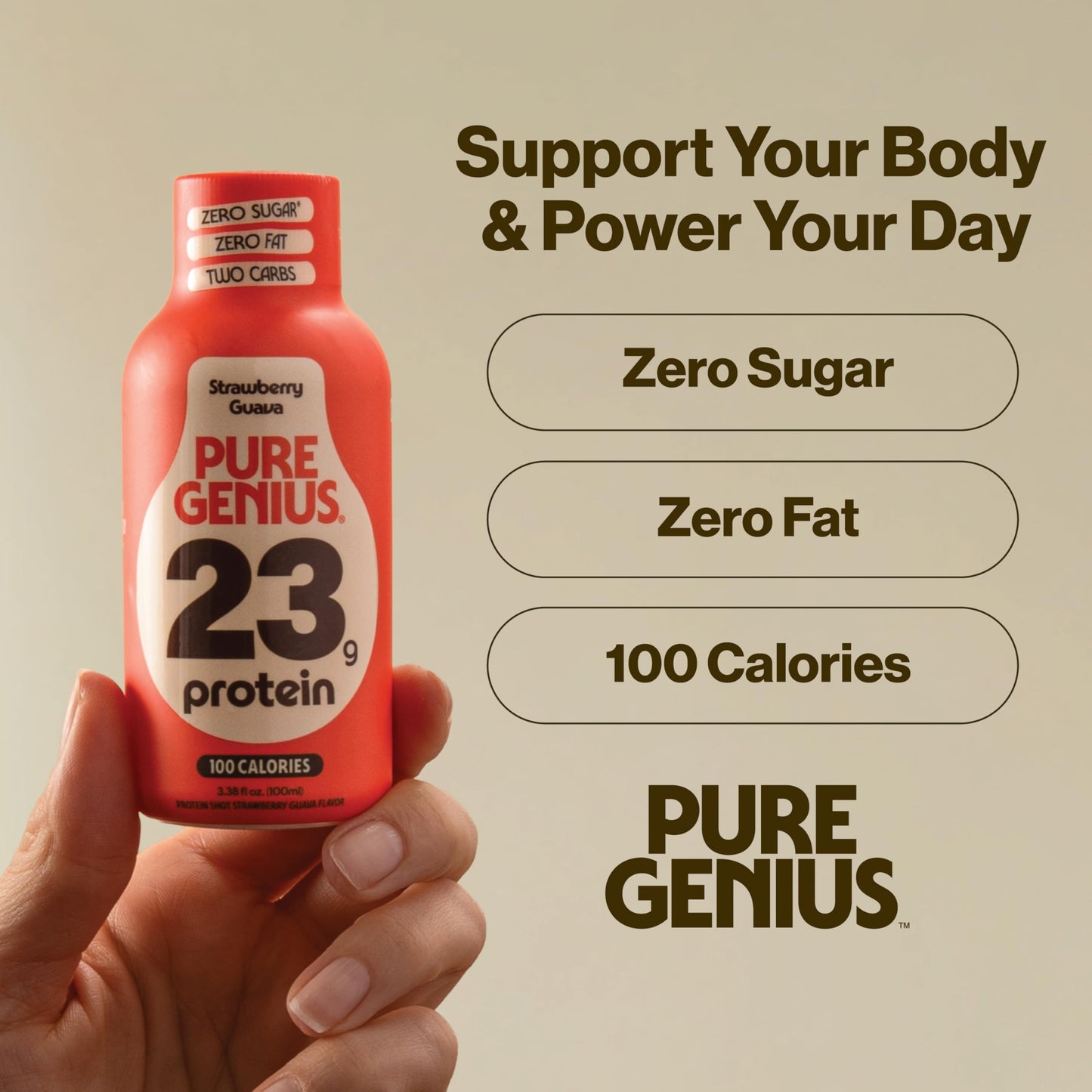Pure Genius 23g Protein Shot Drink | 100 Calories, No Sugar, No Fat, Whey & Collagen, Gluten Free, Keto Friendly, No Artificial Flavors or Sweeteners