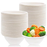 Hamiggaa 100 Pcs 8oz Disposable Paper Bowls - Natural Compostable White Heavy-Duty Bagasse for Parties, Catering and Everyday Use