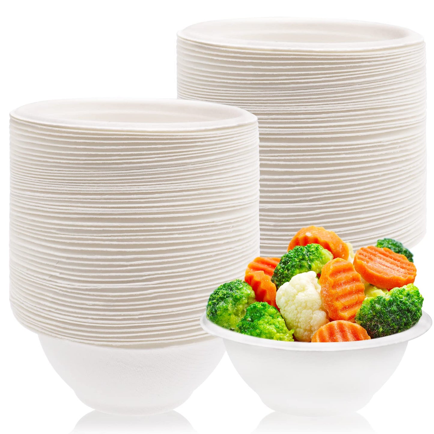 Hamiggaa 100 Pcs 8oz Disposable Paper Bowls - Natural Compostable White Heavy-Duty Bagasse for Parties, Catering and Everyday Use
