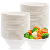 Hamiggaa 100 Pcs 8oz Disposable Paper Bowls - Natural Compostable White Heavy-Duty Bagasse for Parties, Catering and Everyday Use