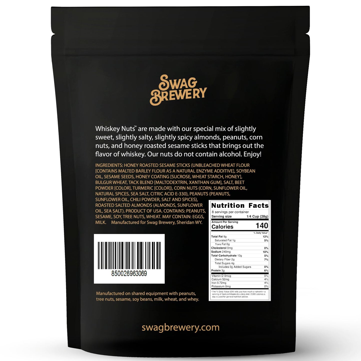 Whiskey Nuts - Gourmet Mix of Slightly Sweet and Salty Almonds, Peanuts, Corn Nuts, & Honey Roasted Sesame Sticks That Brings Out The Flavor