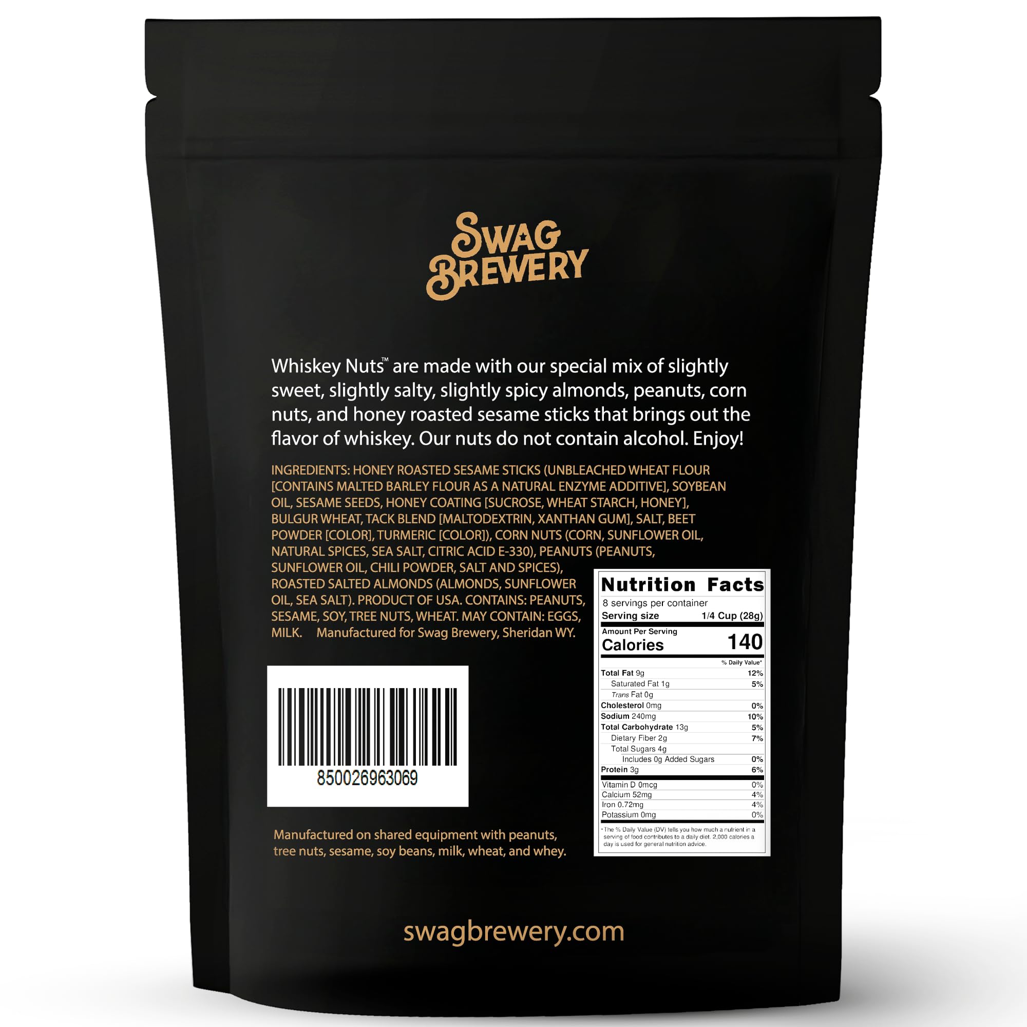 Whiskey Nuts - Gourmet Mix of Slightly Sweet and Salty Almonds, Peanuts, Corn Nuts, & Honey Roasted Sesame Sticks That Brings Out The Flavor