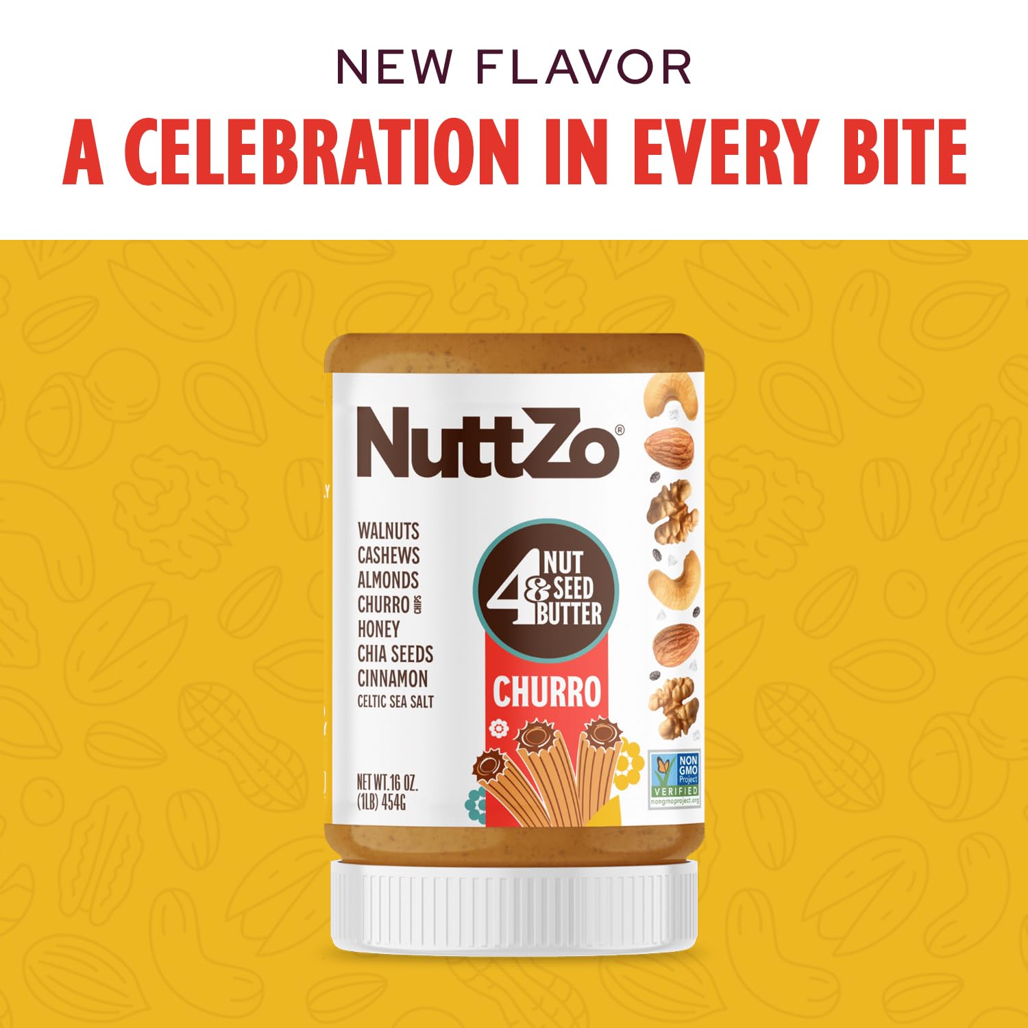 NuttZo Churro Nut & Seed Butter Spread, Mixed Nut Butter with Cashews Almonds Walnuts and Chia Seeds, Cinnamon Honey & Churro Chips, Gluten-Free