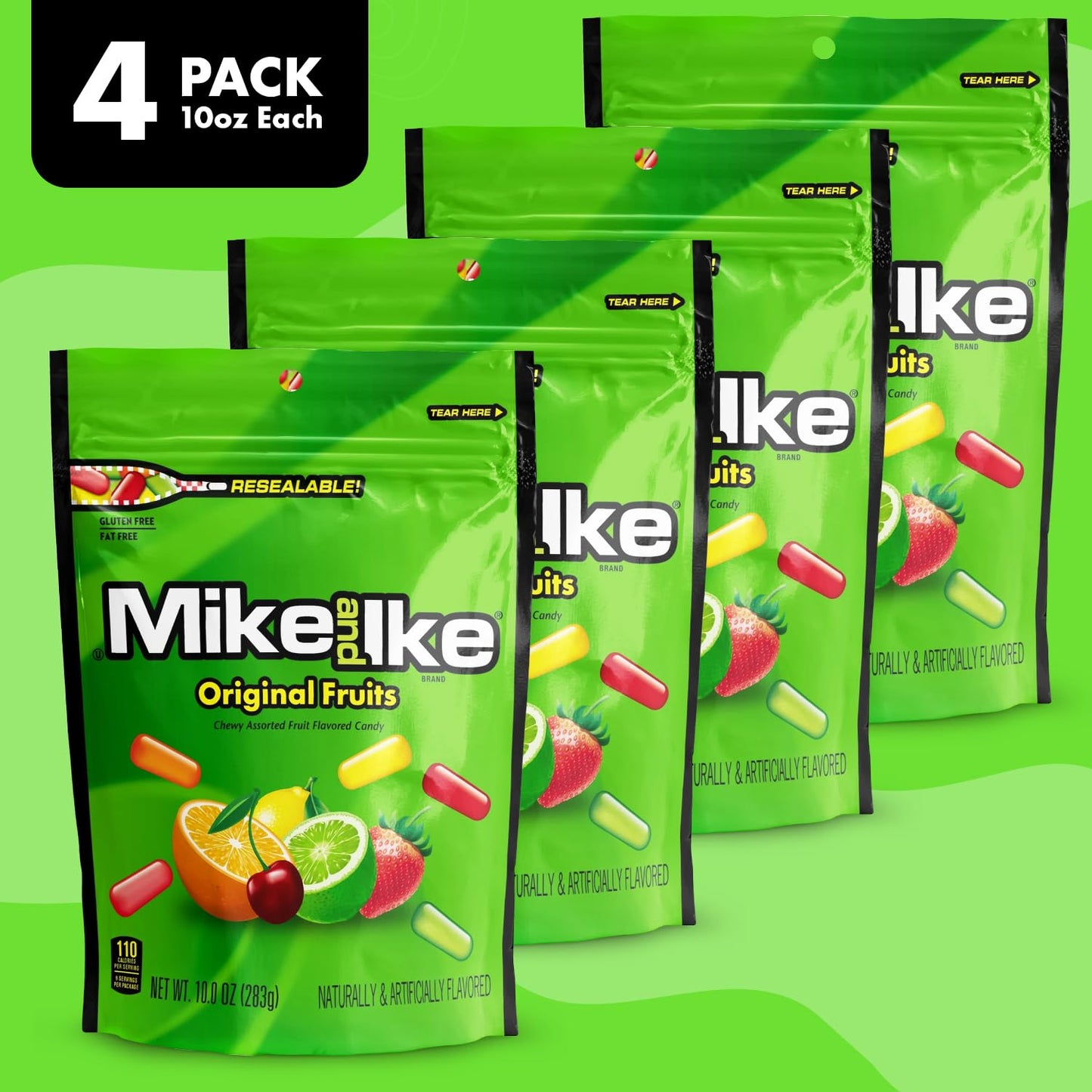 Mike and Ike Original Fruits Candy, 4 Pack of Bulk Movie Theater Candy 10 OZ Each, Ideal for Your Favorite Films, Perfect Theater Box for Sharing