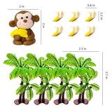 11 PCS Monkey Cake Topper with Coconut Trees Banana Cake Decoration for Jungle Safari Animal Themed Birthday Baby Shower Party Supplies