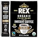 Rex Coffee Organic Fairtrade Freeze-Dried Instant Coffee Sticks, Medium Roast Arabica, 25 Single-Serve Packs, Lab Tested for Mold, Mycotoxins, Heavy