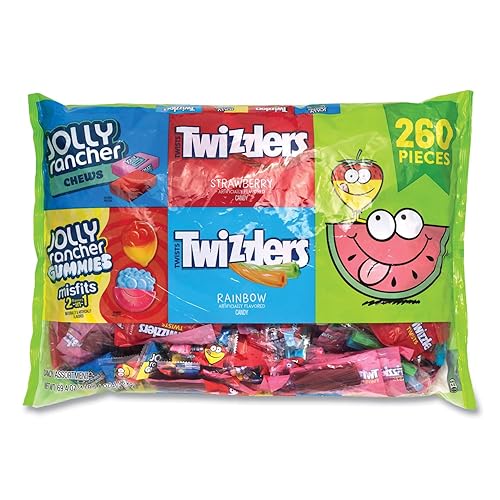 Sweets Assortment Bulk Variety (Twizzlers Rainbow and Strawberry, Jolly Rancher Gummies Misfits and Fruit Chews), 260 Pc./69.4