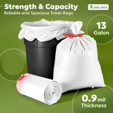 LIMELINEN Tall Kitchen Trash Bags with Drawstring, 200 Count, 13-gallon Trash Bag of 0.9 mil Thickness, Leak and Odor-Resistant, Heavy-Duty Plastic