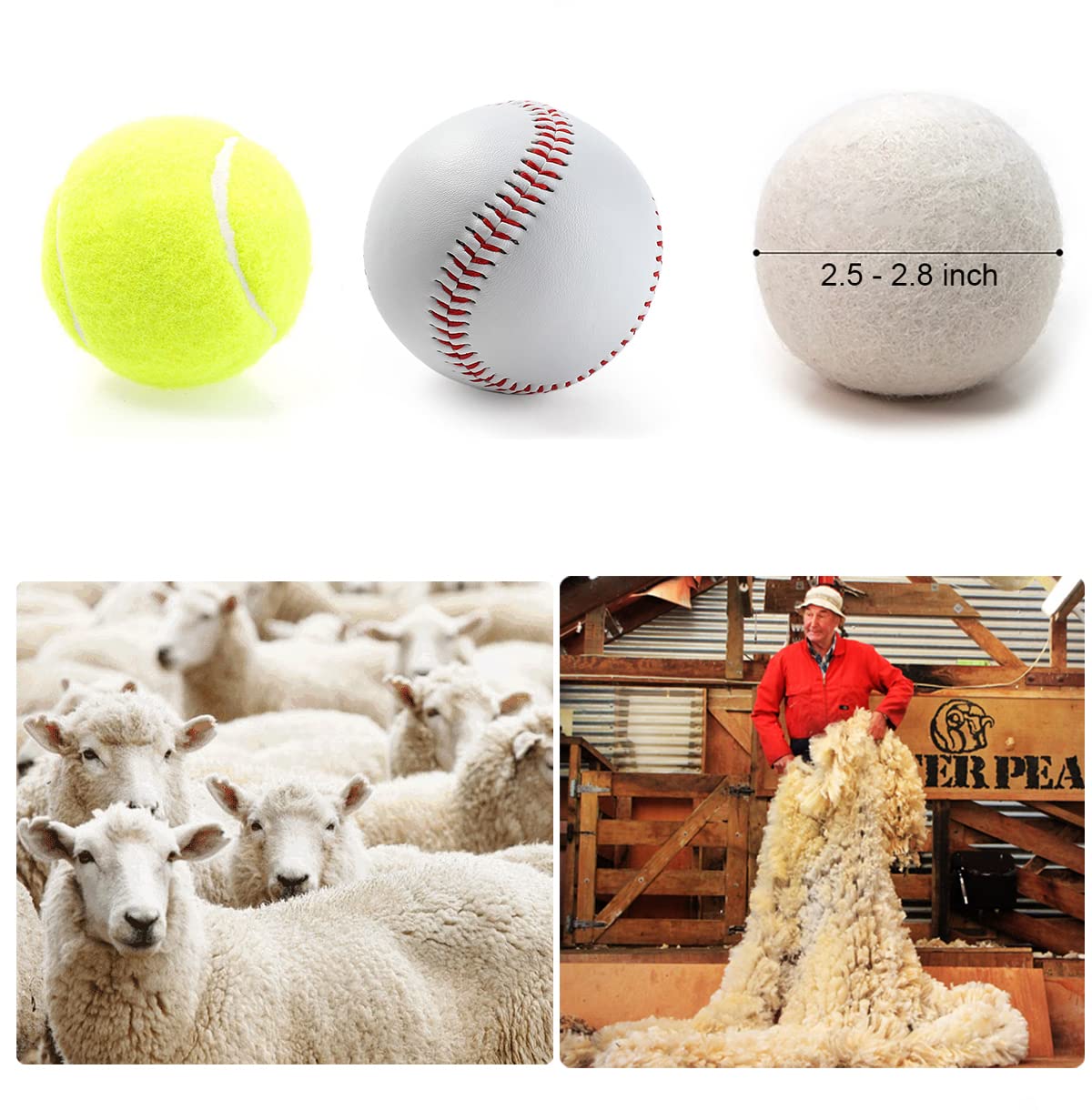 BienStylife 6-Pack Wool Dryer Balls Reusable Laundry Balls for Dryer Natural Fabric Softeners and Wrinkle Release, Organic and Eco Wool Dryer Ball