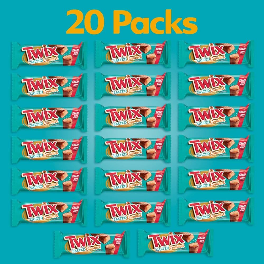 Twix Salted Caramel Chocolate Cookie Candy Bars Share Size Party Candy, Milk Chocolate Bulk Box, 56.4 Oz, 20 Count Bulk Candy Box