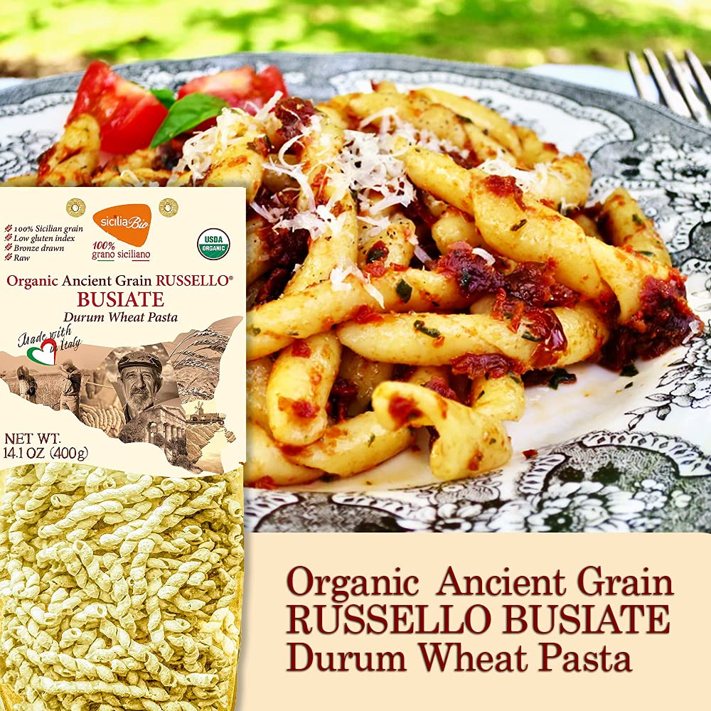 Terre e Tradizioni 6 PACKS ORGANIC ITALIAN SEMI WHOLE DURUM WHEAT BUSIATE PASTA - Sicilian Ancient Grain Vegan Crafted in Italy. LOW-GLUTEN INDEX. Has