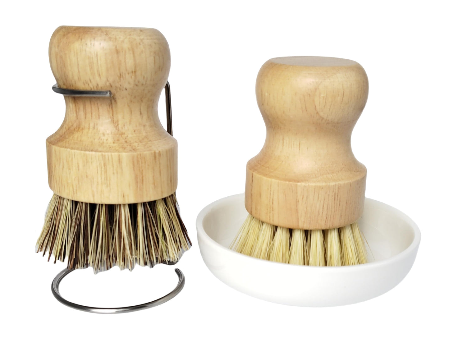 Bamboo Palm Pot Brush.Kitchen Mini Round Dish Brush,Natural Scrub Brush Cleaning Kit for Skillet,Washing Dishes,Vegetables,Pots, Pans. (1x Hard