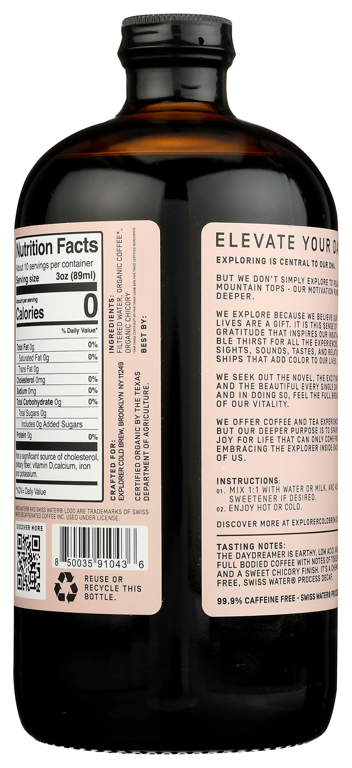 Explorer Cold Brew, Coffee Cold Brew Concentrate Decaf Daydreamer Organic, 32 Fl Oz